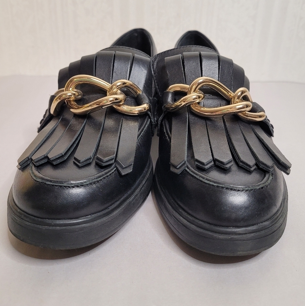 Antonio Melani Black Leather Kiltie Loafers Size 7 - Picture 4 of 9